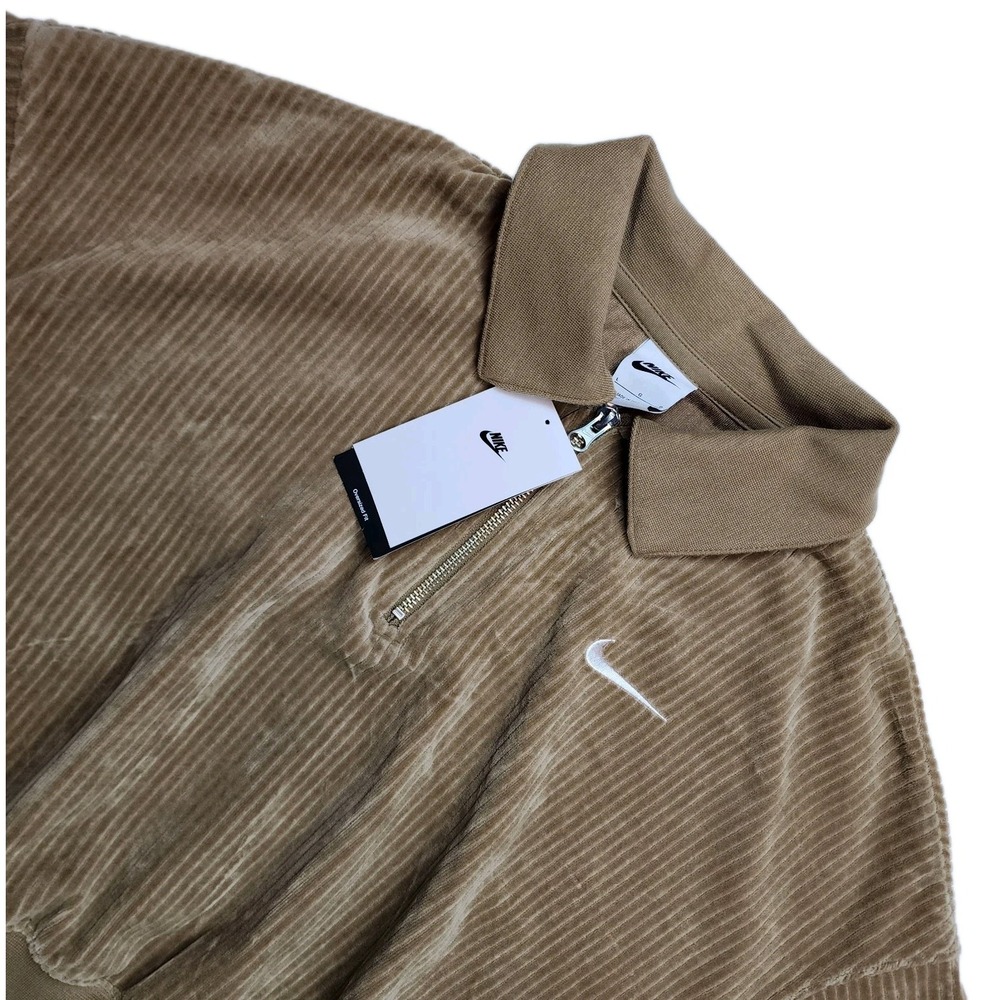 Nike Women's Size Large Corduroy Half Zip Sweatshirt Brown Cropped NWT